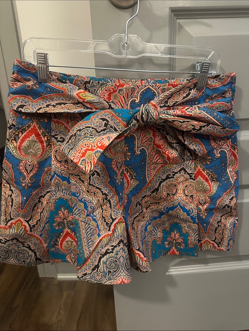J. Crew Blue and Coral Paisley Tie-Waist Shorts
